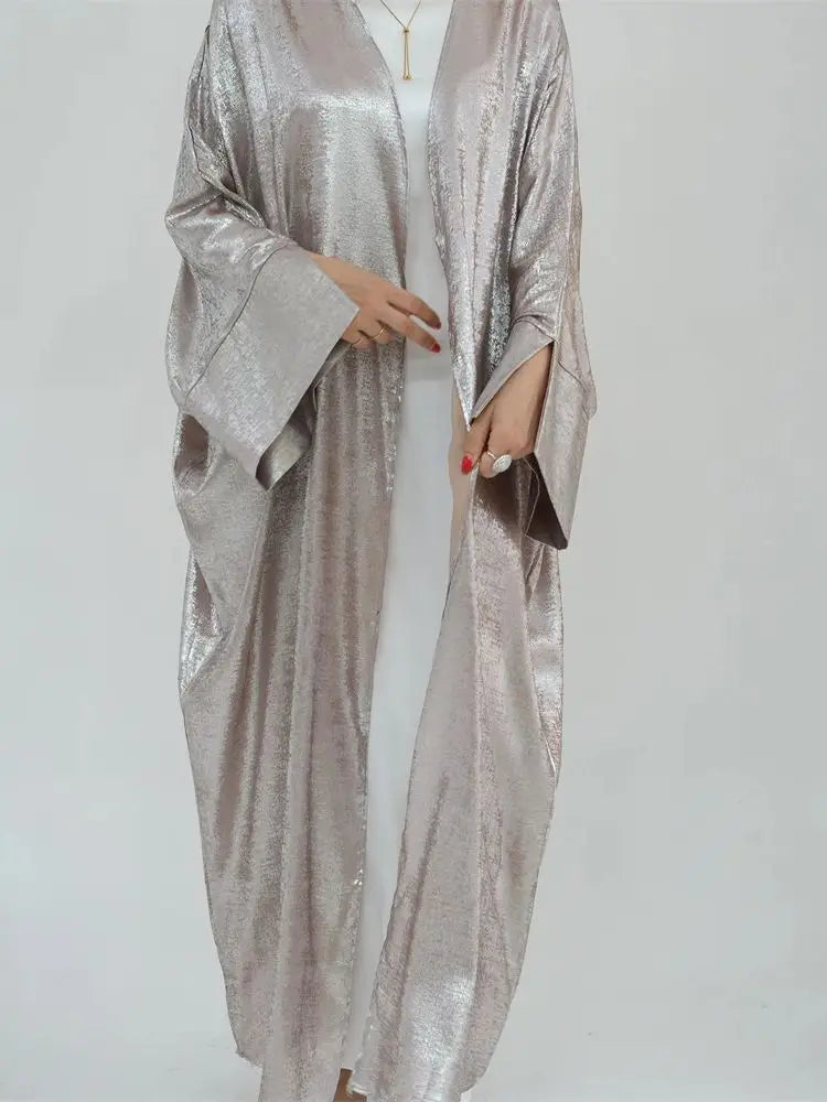 Shiny Batwing Satin Open Kimono Abaya Luxury Abayas Kaftan