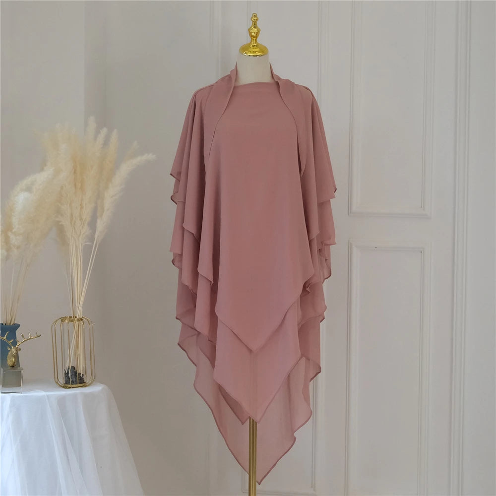 3 Layers Chiffon Long Headcover Headscarf Niqab Headdress