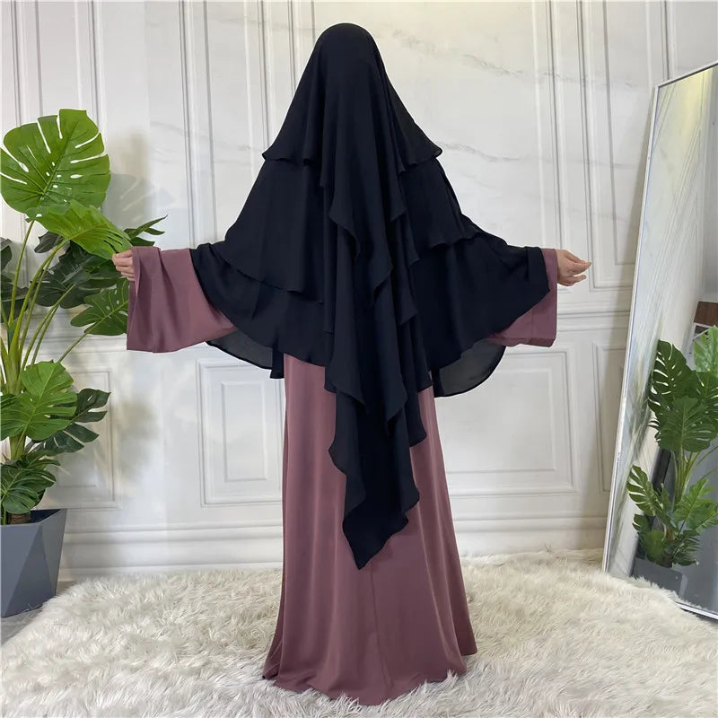3 Layers Chiffon Long Headcover Headscarf Niqab Headdress