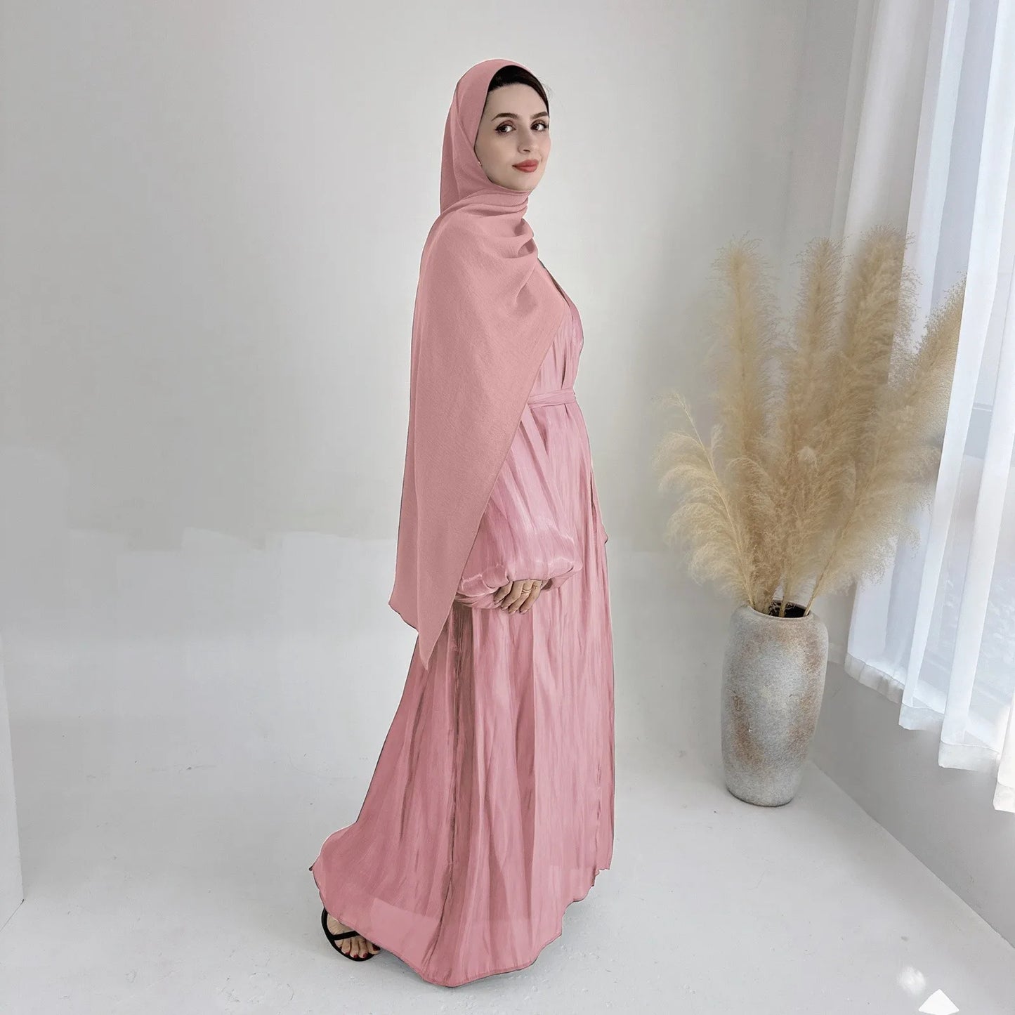 Luxury Abaya Musulman With Hijab 'S Belted Sets Moroccan Caftan