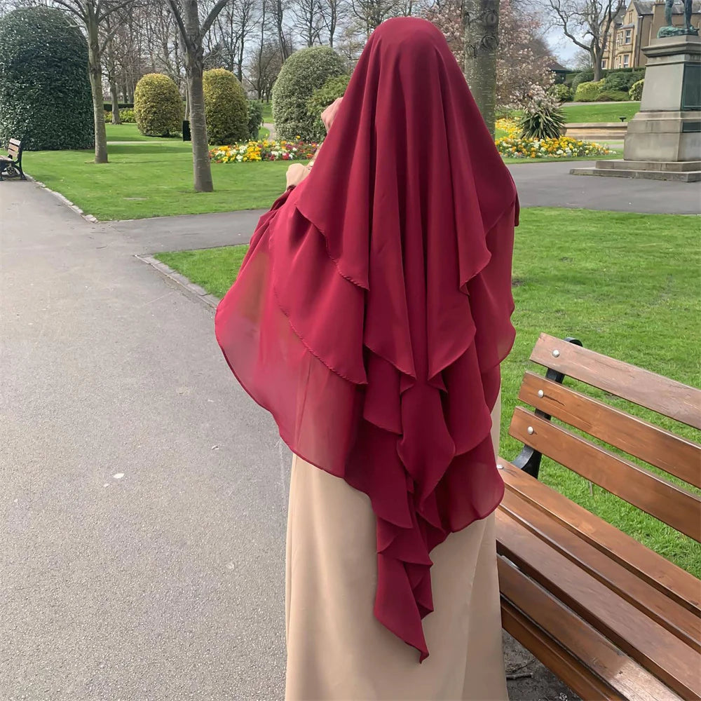 3 Layers Chiffon Long Headcover Headscarf Niqab Headdress