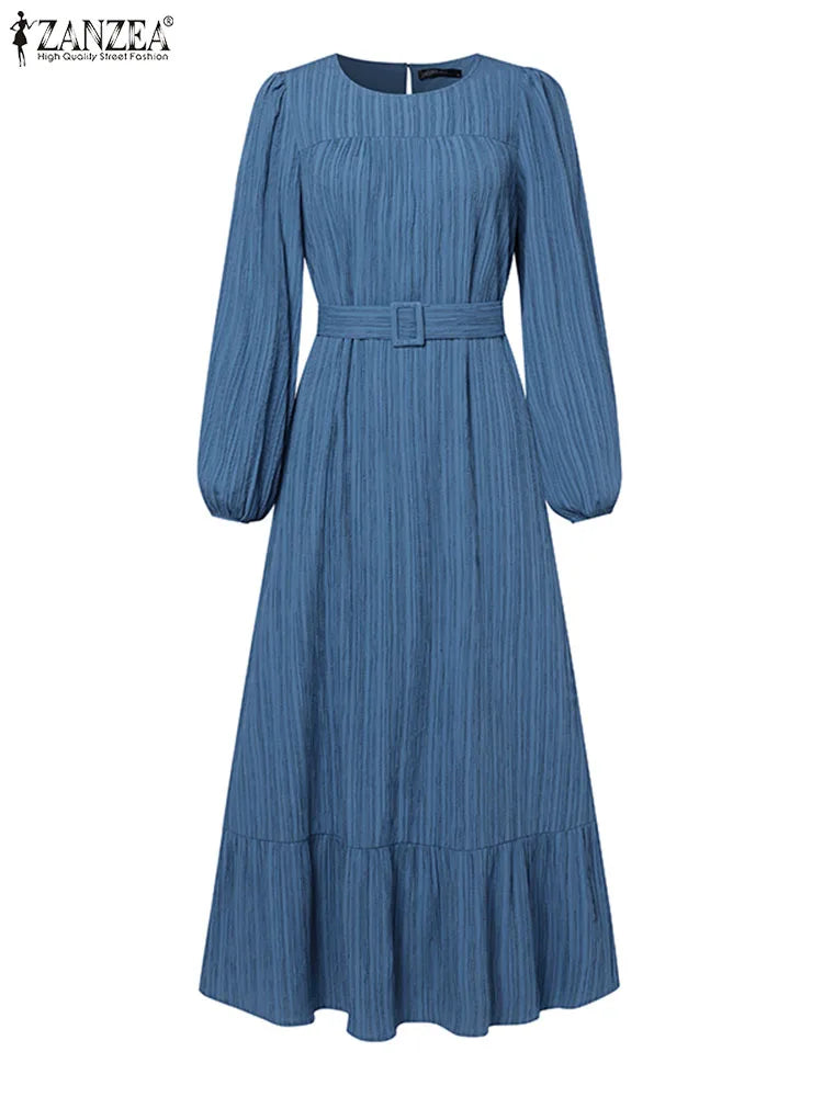 Ruffles Hem Sundress Woman Puff Sleeve O Neck Party Abaya