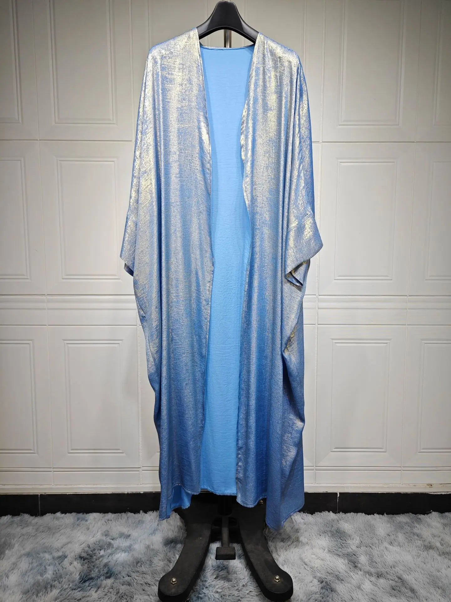 Shiny Party Abaya Batwing Satin Open Kimono Luxury Abayas Kaftan
