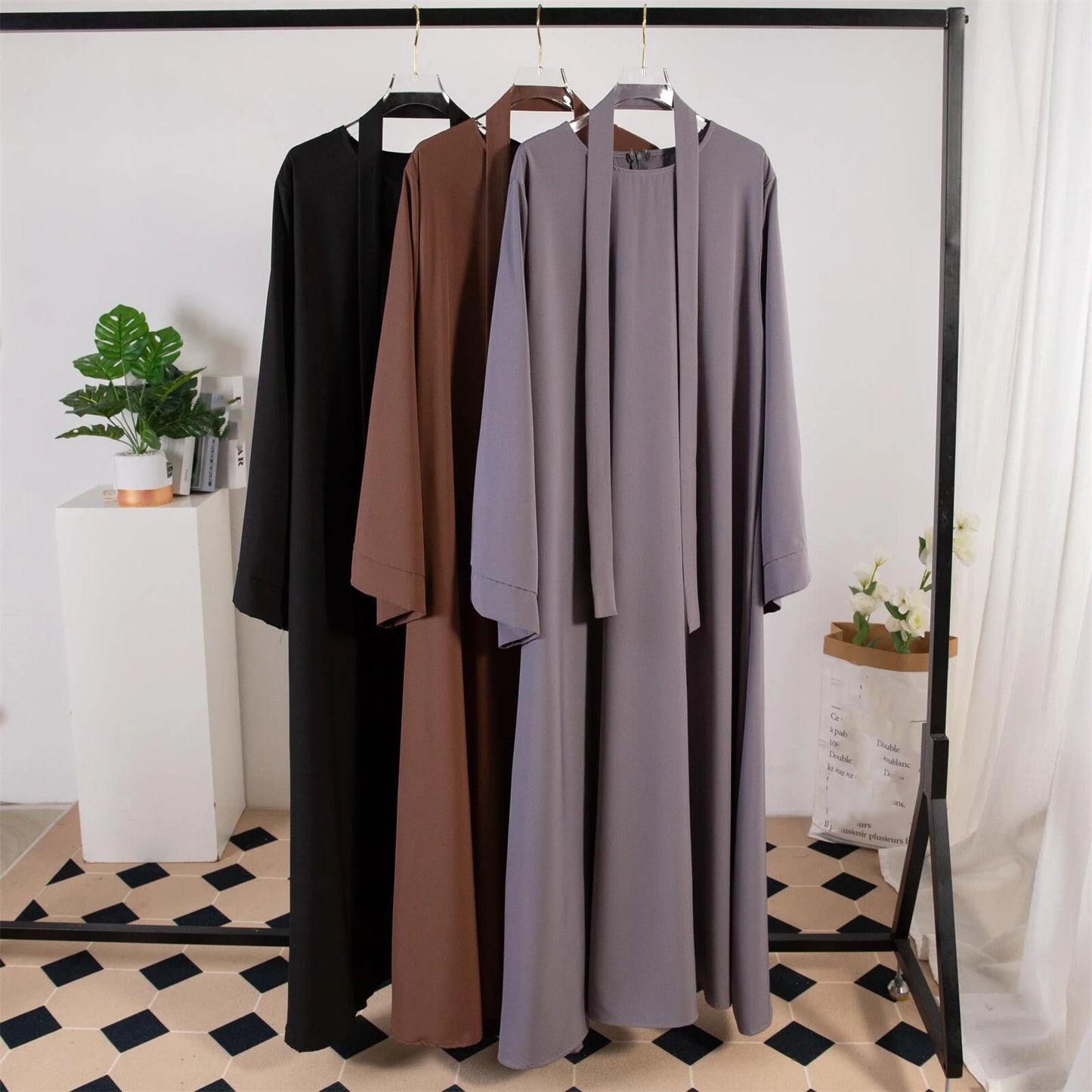 Long Maxi Abaya – Full Sleeve Kaftan with Belt Design