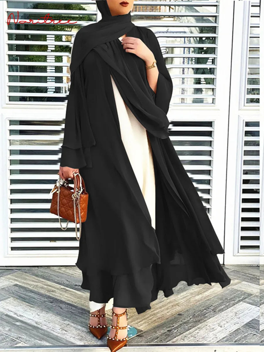 Chiffon Abaya Kimono Cardigan Abayas Casual female With Belt F2664