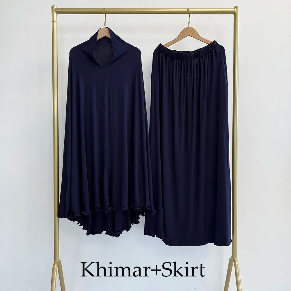 Cotton Jersey Set Stretchy Satin Rope Instant Skirt Pockets 2 Piece