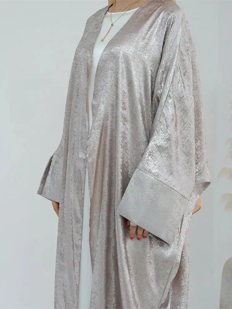 Shiny Batwing Satin Open Kimono Abaya Luxury Abayas Kaftan