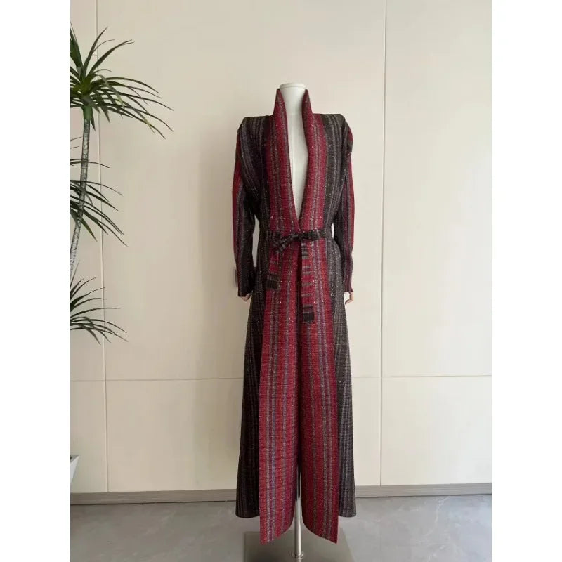 Pleated Trench Coat Vintage Printed Cardigan Loose Plus Size Long Luxury Abaya