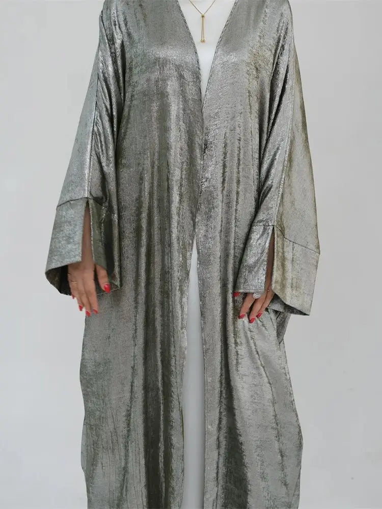 Shiny Batwing Satin Open Kimono Abaya Luxury Abayas Kaftan