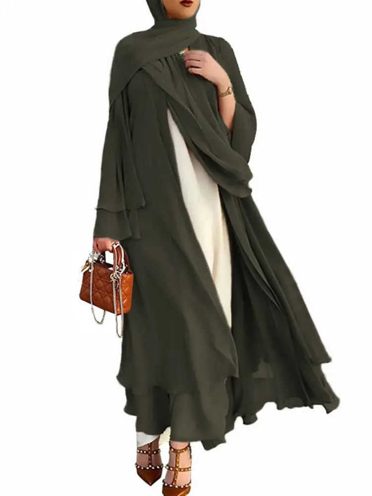 Chiffon Abaya Kimono Cardigan Abayas Casual female With Belt F2664