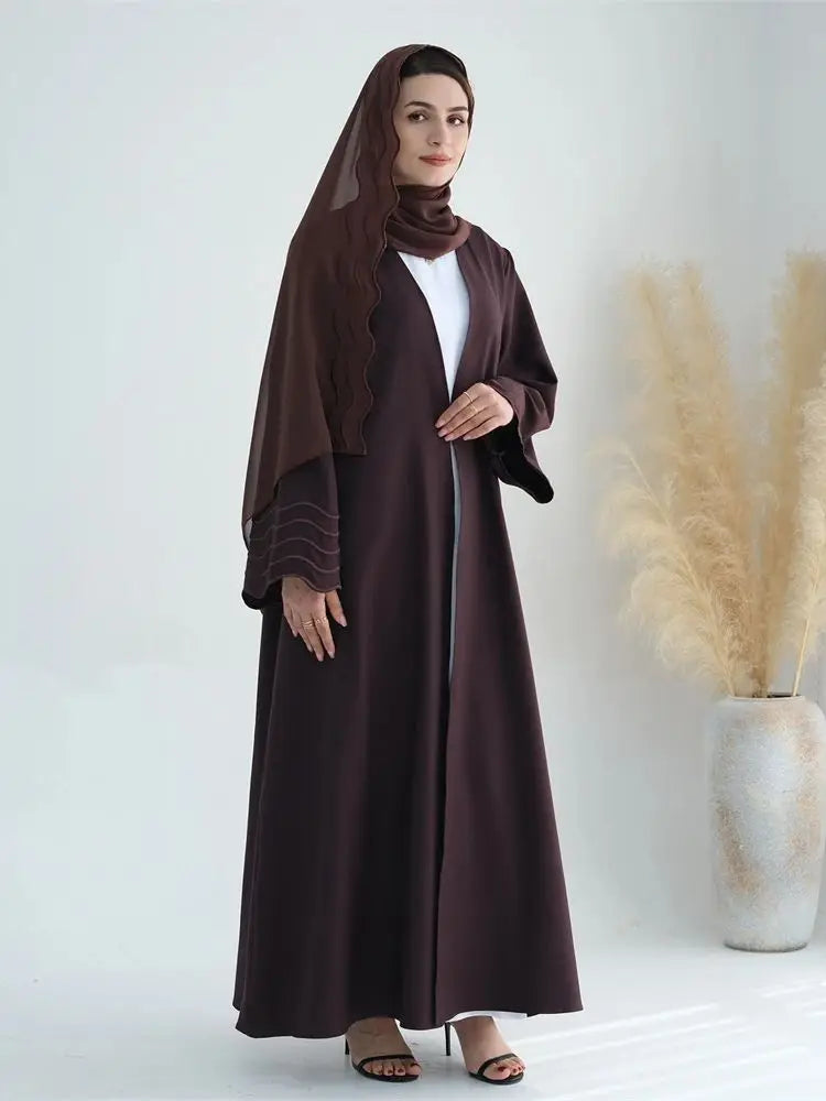 Gray Black Abaya Kimono Hijab Set Kebaya Kaftan Djellaba