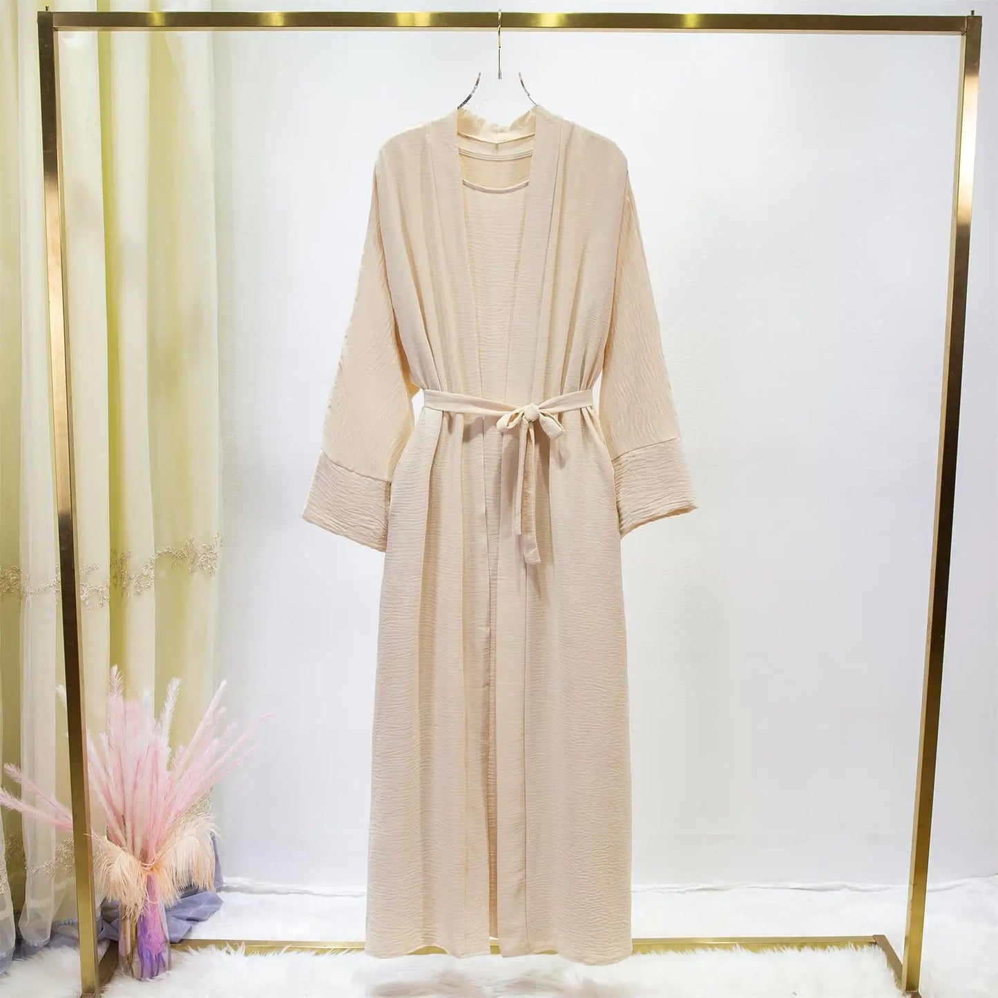 2pics Sets Two Pieces Out Abaya Loose Cardigan Coat Sleeveless Inner with Belt