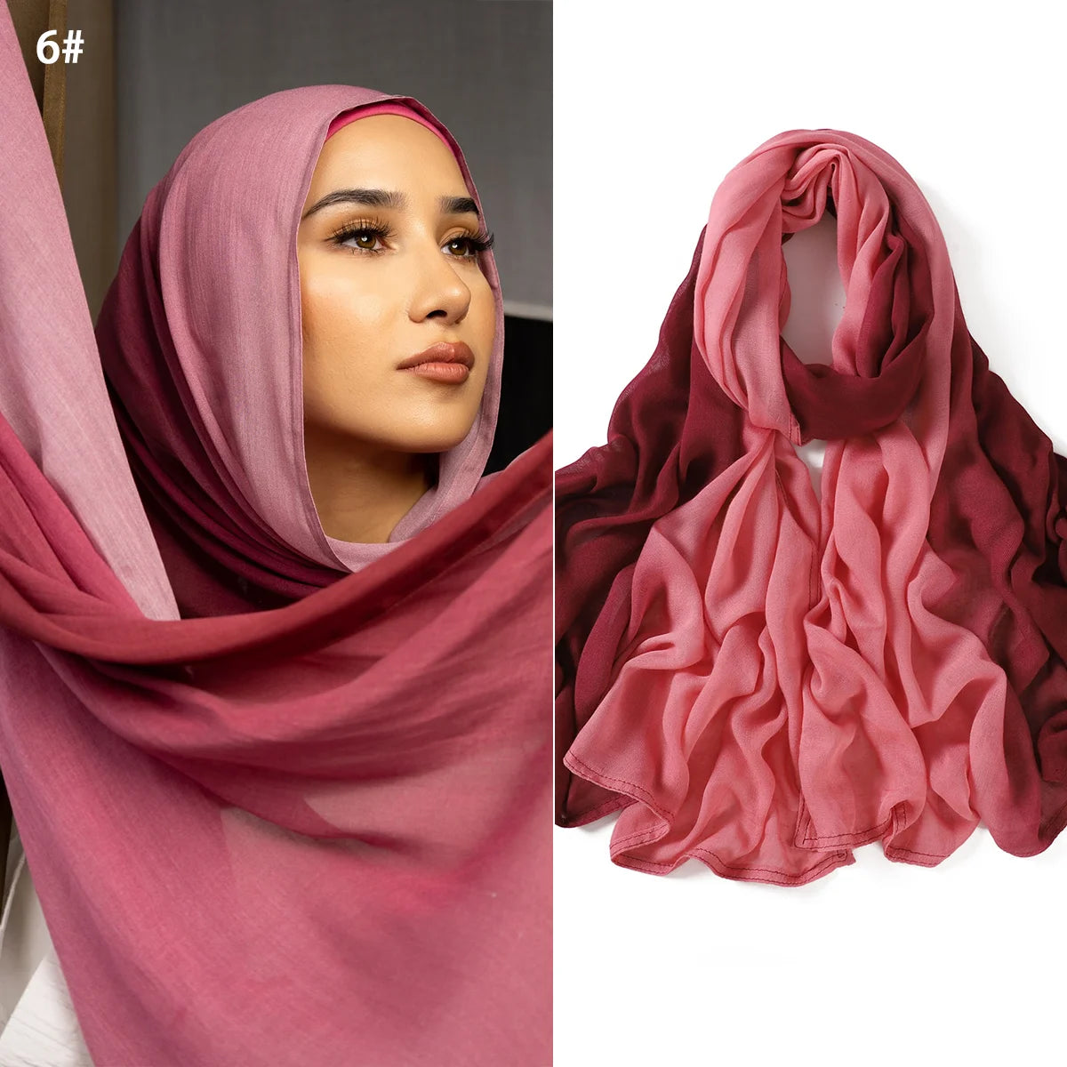 Ombre Fabric Hijab Scarf Double Stitches Edge Cotton Viscose Scarf Soft Lightweight Shawl Rayon Scarf Hijab