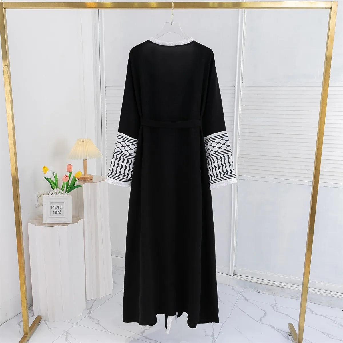 Open Front Abaya Long Sleeve Cardigan Abayas With Belt Maxi 's Tassel Embroidery Kaftan s