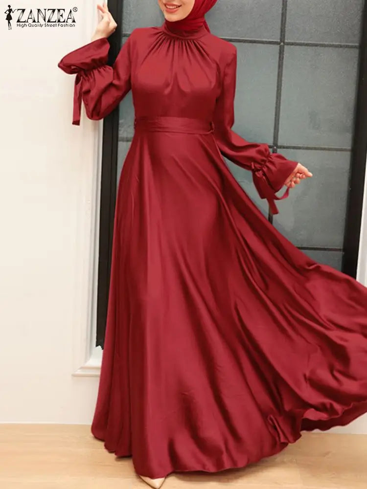 Satin Long Cinched Waist Hijab Abaya s Long Sleeve