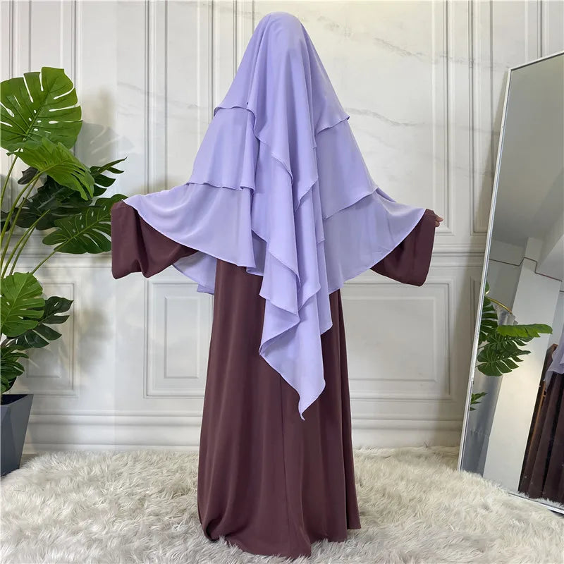 3 Layers Chiffon Long Headcover Headscarf Niqab Headdress