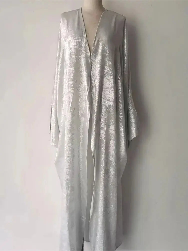 Shiny Batwing Satin Open Kimono Abaya Luxury Abayas Kaftan