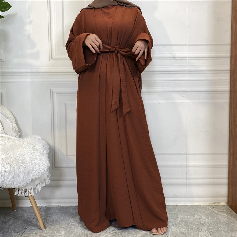 Coffee Color2 Piece belt Abaya Set Turkey Bangladesh Hijab Kaftans Ensembles 2025