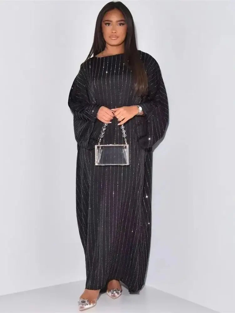 Black Satin Batwing Abaya Luxury e Kaftan