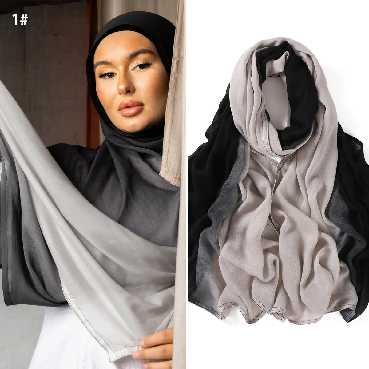 Ombre Fabric Hijab Scarf Double Stitches Edge Cotton Viscose Scarf Soft Lightweight Shawl Rayon Scarf Hijab