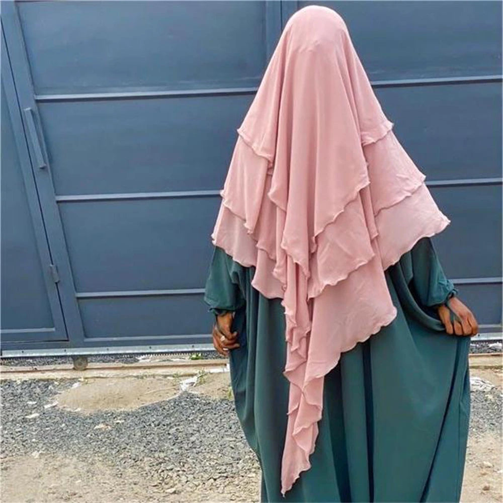 3 Layers Chiffon Long Headcover Headscarf Niqab Headdress