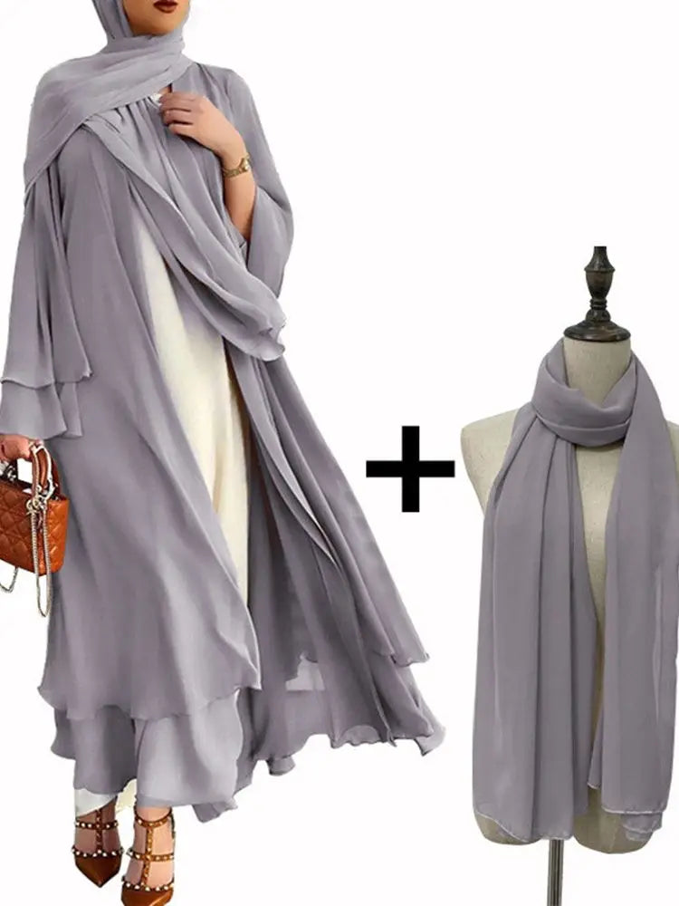 Chiffon Abaya Kimono Cardigan Abayas Casual female With Belt F2664