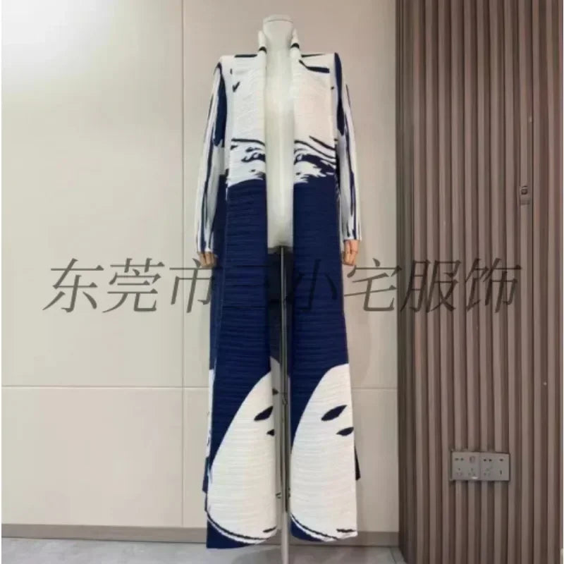 Pleated Trench Coat Vintage Printed Cardigan Loose Plus Size Long Luxury Abaya