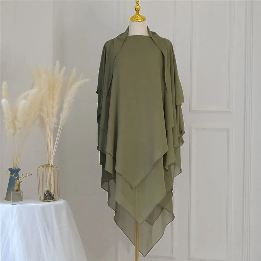 3 Layers Chiffon Long Headcover Headscarf Niqab Headdress