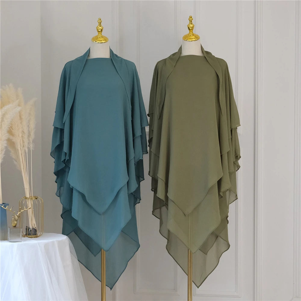 3 Layers Chiffon Long Headcover Headscarf Niqab Headdress