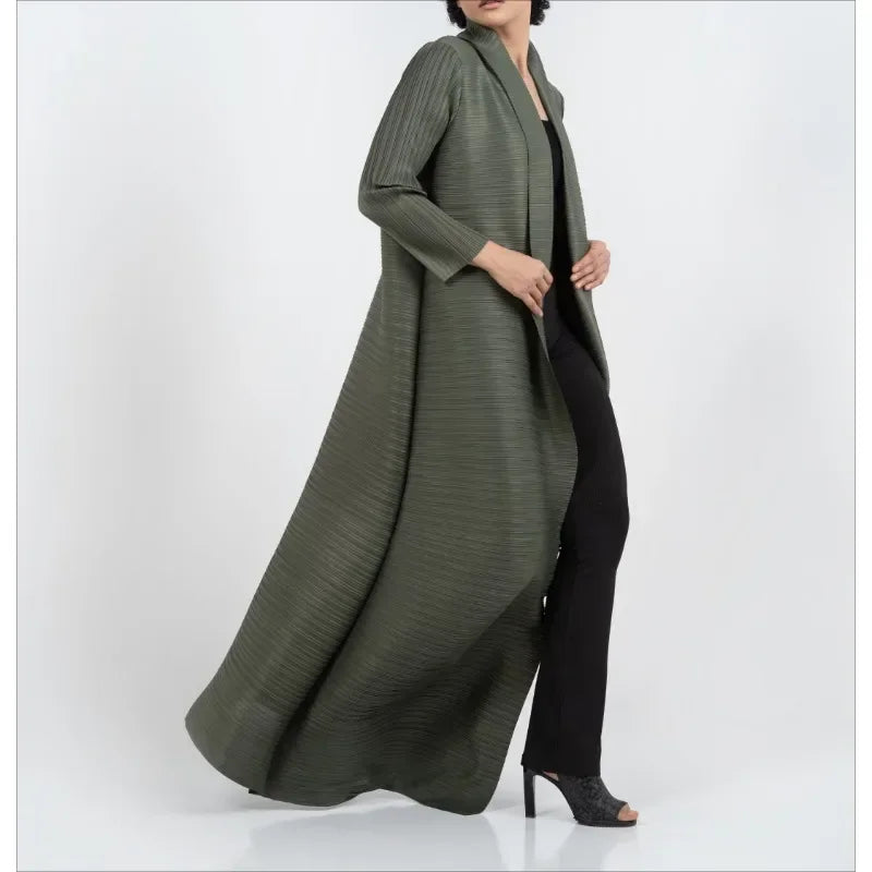 Pleated Trench Coat Vintage Printed Cardigan Loose Plus Size Long Luxury Abaya