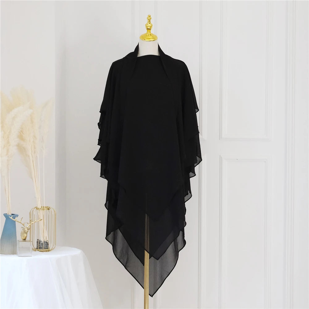 3 Layers Chiffon Long Headcover Headscarf Niqab Headdress
