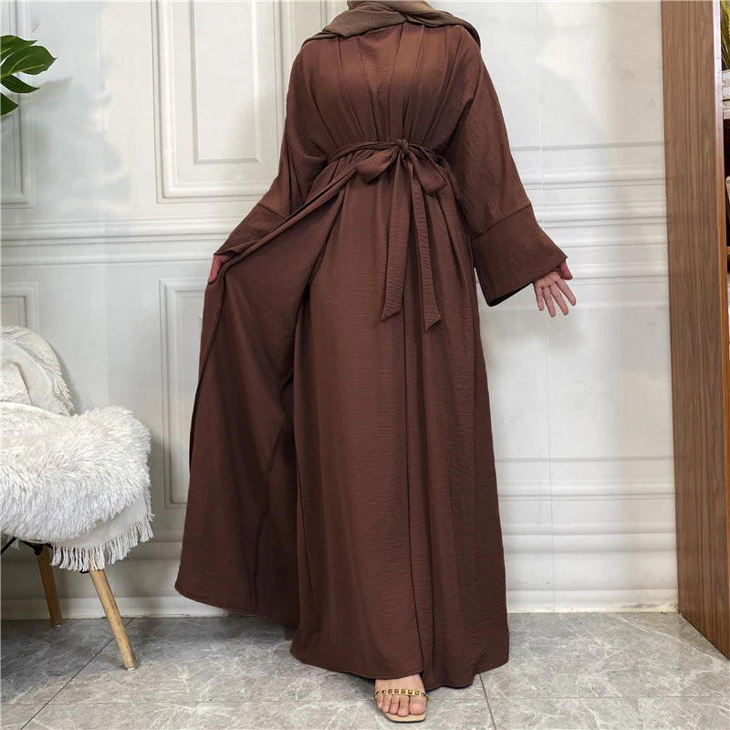 Coffee Color2 Piece belt Abaya Set Turkey Bangladesh Hijab Kaftans Ensembles 2025