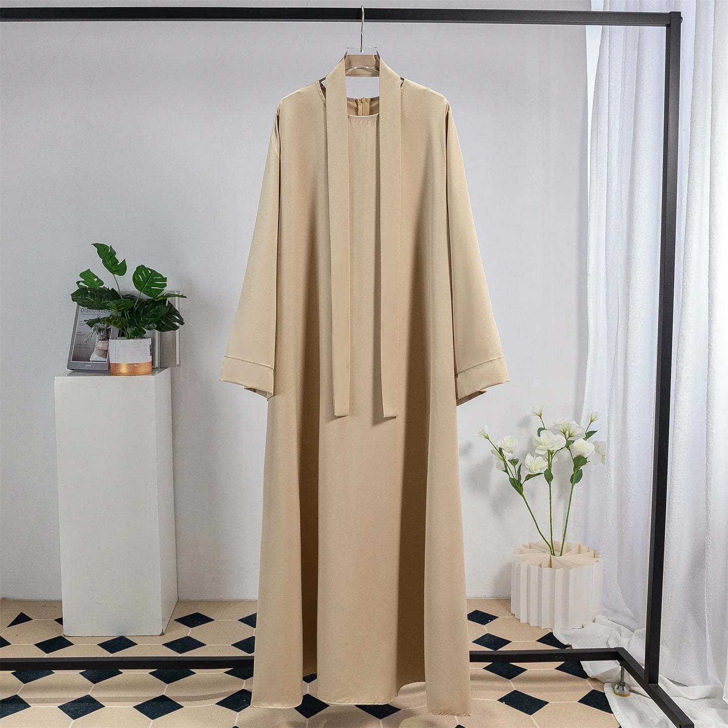Long Maxi Abaya – Full Sleeve Kaftan with Belt Design