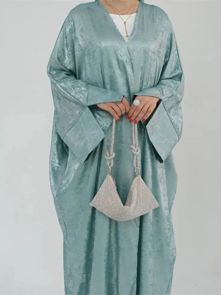 Shiny Batwing Satin Open Kimono Abaya Luxury Abayas Kaftan