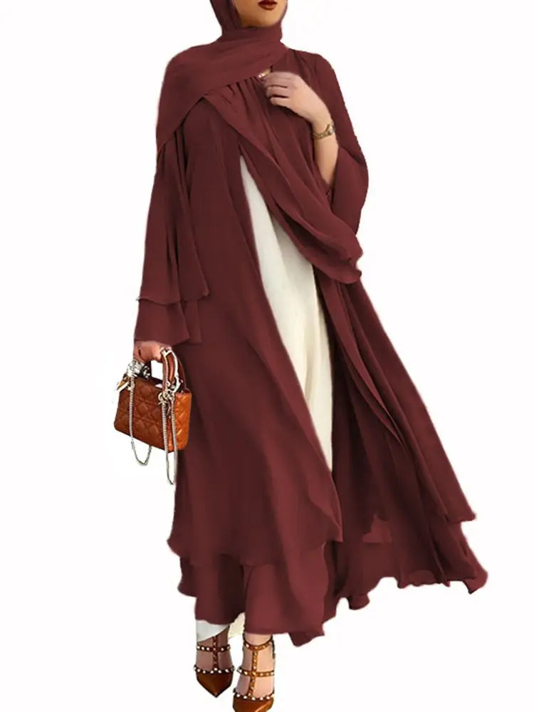 Chiffon Abaya Kimono Cardigan Abayas Casual female With Belt F2664