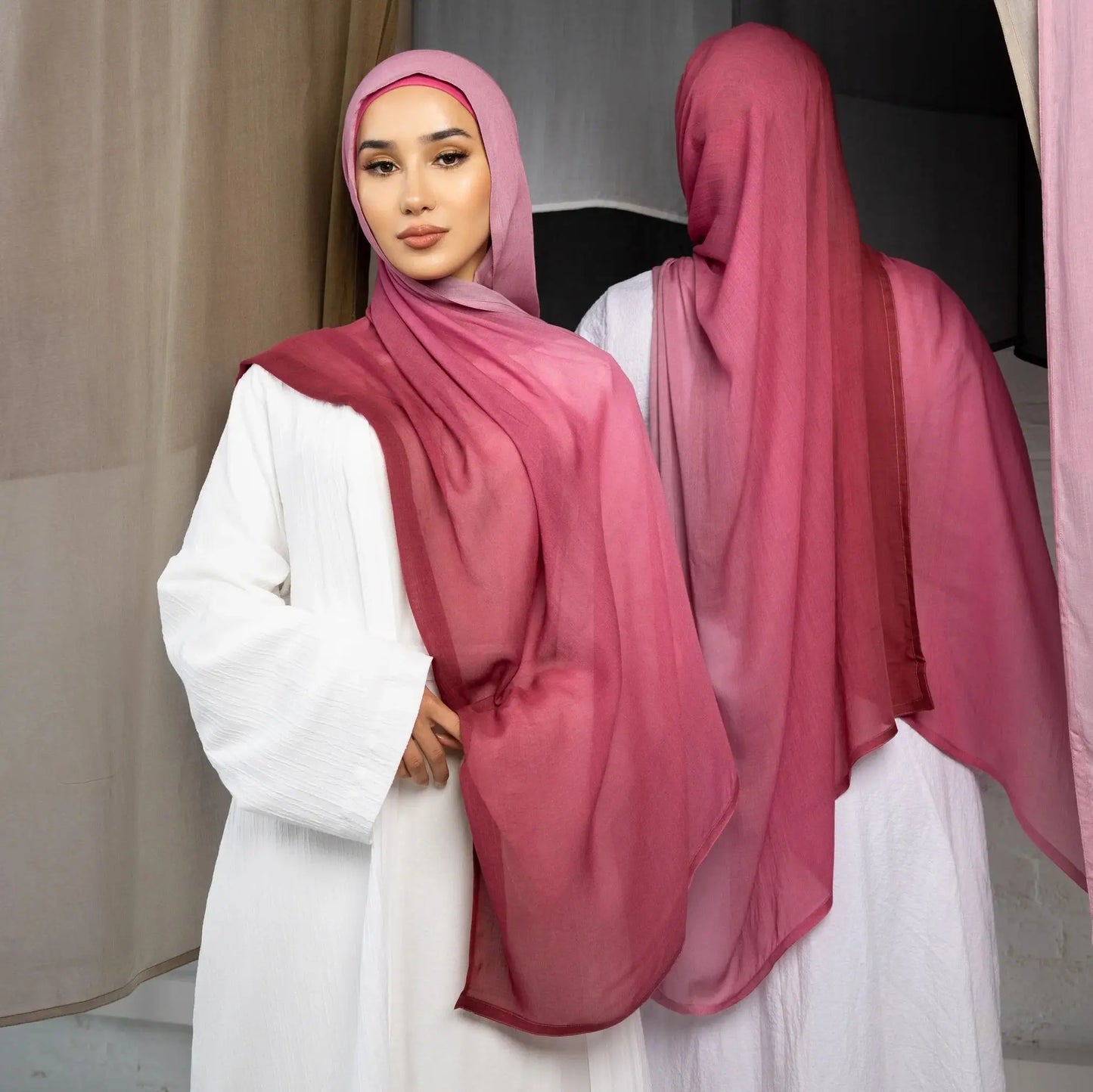 Ombre Fabric Hijab Scarf Double Stitches Edge Cotton Viscose Scarf Soft Lightweight Shawl Rayon Scarf Hijab