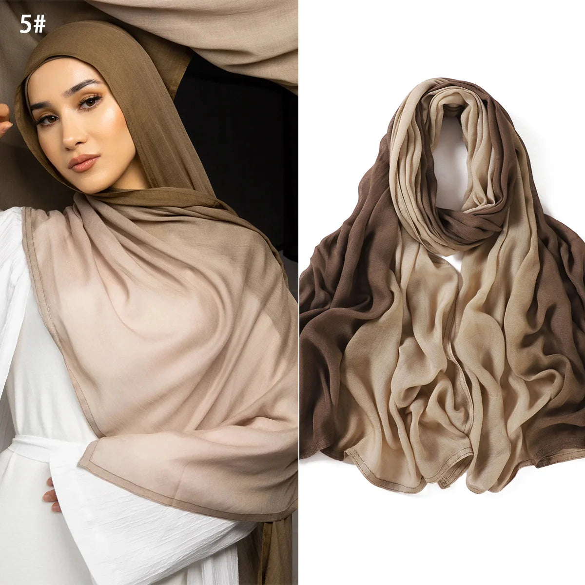 Ombre Fabric Hijab Scarf Double Stitches Edge Cotton Viscose Scarf Soft Lightweight Shawl Rayon Scarf Hijab