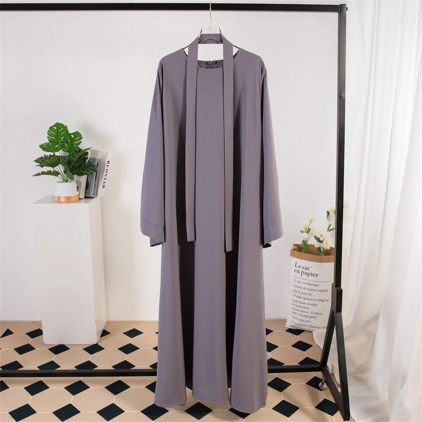 Long Maxi Abaya – Full Sleeve Kaftan with Belt Design