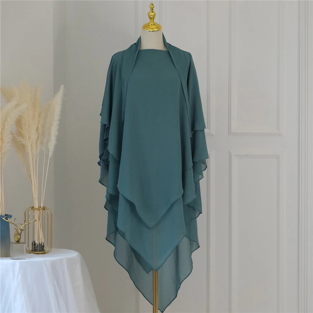 3 Layers Chiffon Long Headcover Headscarf Niqab Headdress