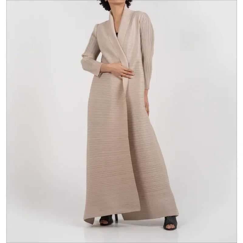 Pleated Trench Coat Vintage Printed Cardigan Loose Plus Size Long Luxury Abaya