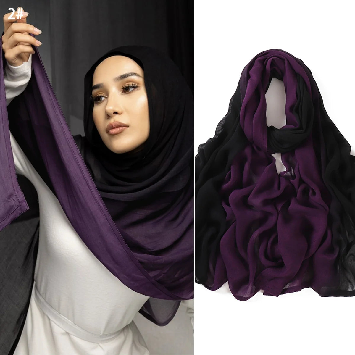 Ombre Fabric Hijab Scarf Double Stitches Edge Cotton Viscose Scarf Soft Lightweight Shawl Rayon Scarf Hijab