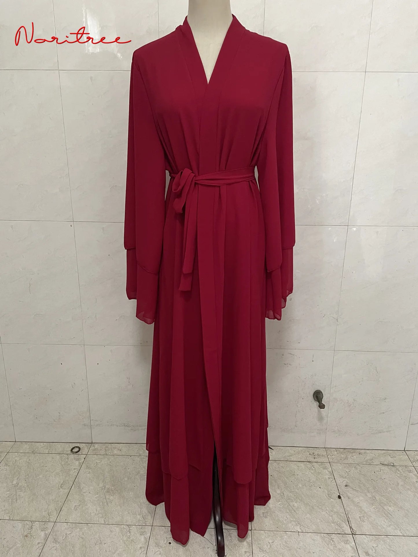 Chiffon Abaya Kimono Cardigan Abayas Casual female With Belt F2664