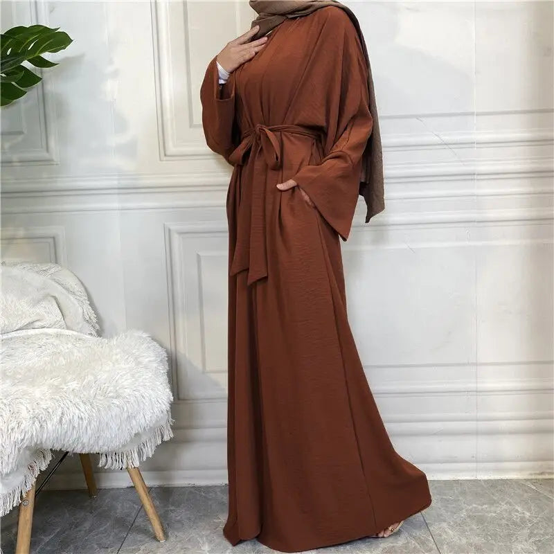 Coffee Color2 Piece belt Abaya Set Turkey Bangladesh Hijab Kaftans Ensembles 2025
