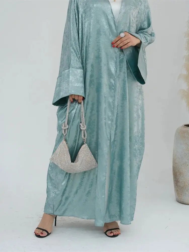 Shiny Batwing Satin Open Kimono Abaya Luxury Abayas Kaftan