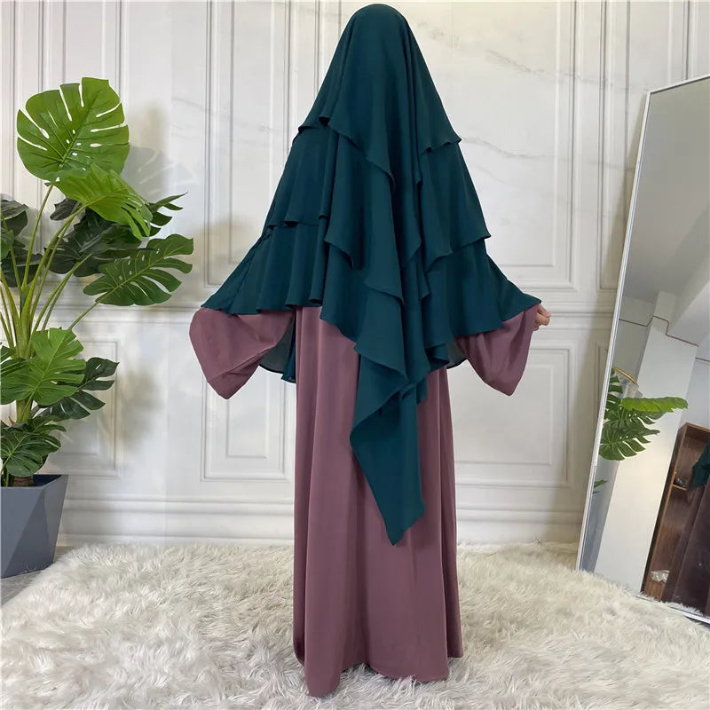 3 Layers Chiffon Long Headcover Headscarf Niqab Headdress