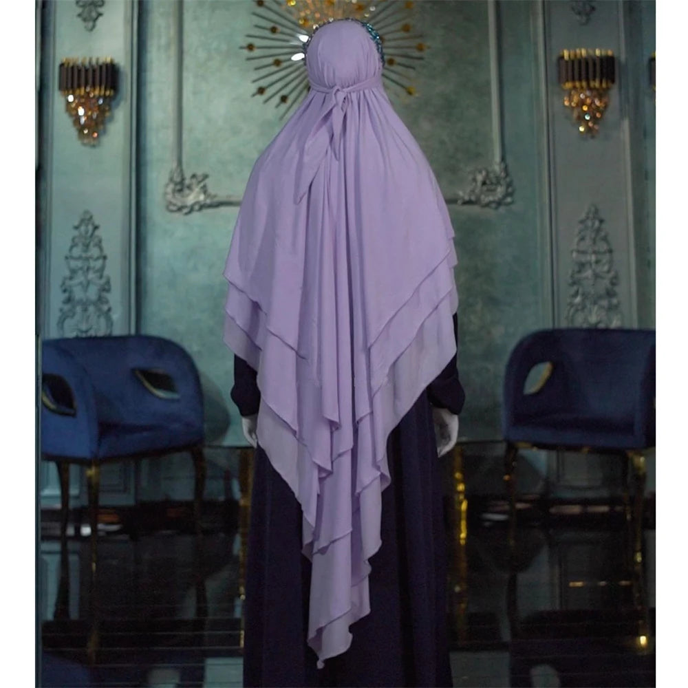 3 Layers Chiffon Long Headcover Headscarf Niqab Headdress