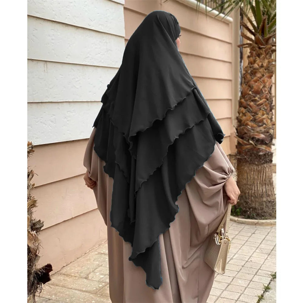 3 Layers Chiffon Long Headcover Headscarf Niqab Headdress