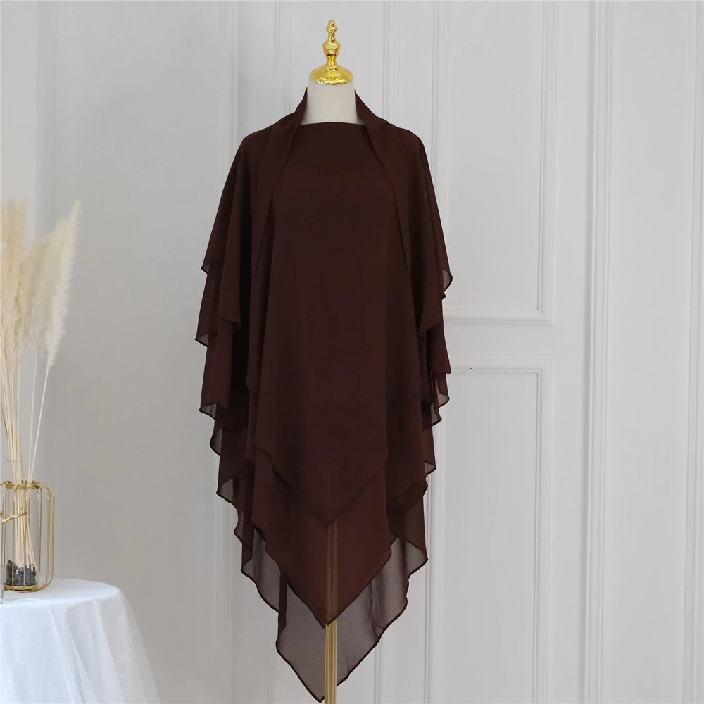 3 Layers Chiffon Long Headcover Headscarf Niqab Headdress