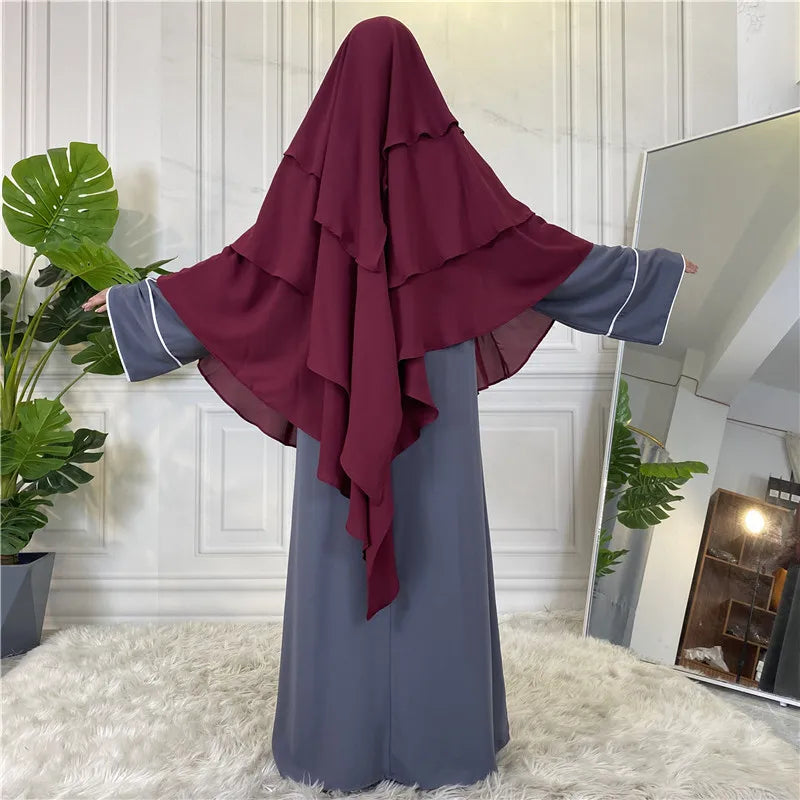 3 Layers Chiffon Long Headcover Headscarf Niqab Headdress