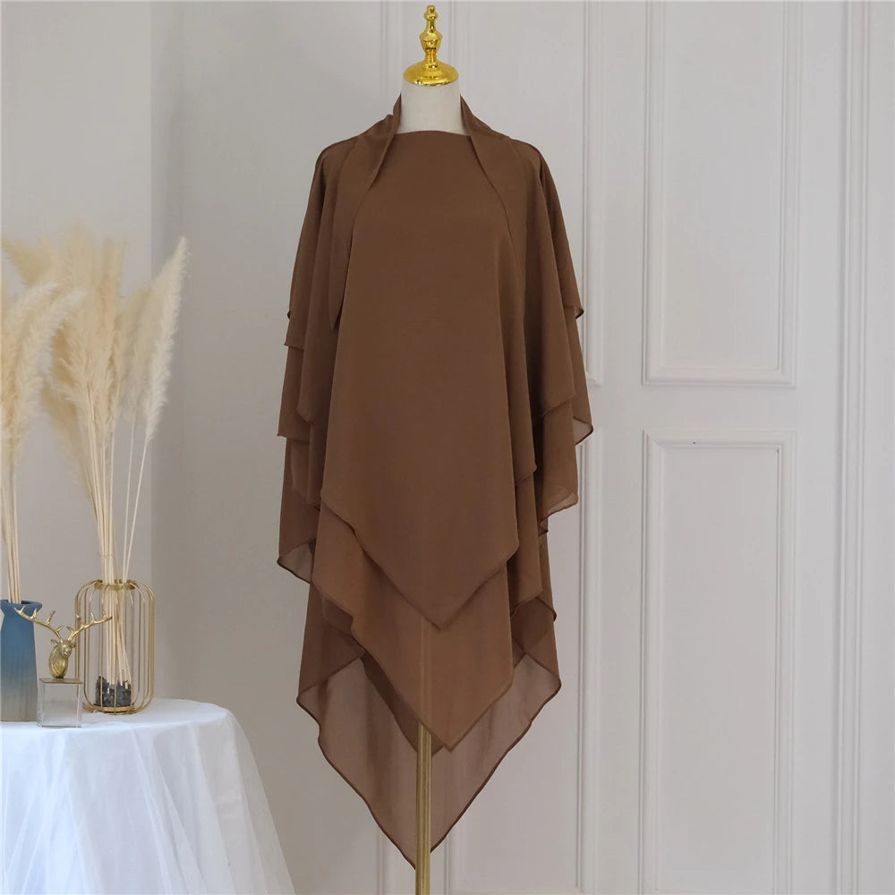 3 Layers Chiffon Long Headcover Headscarf Niqab Headdress